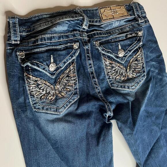 Miss Me Jeans Women’s 28 x 34 Boot Cut Blue Denim Wing Embellished Pockets M3080 - Picture 9 of 12
